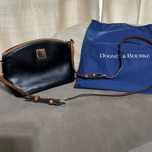 Dooney & Bourke Black Leather Crossbody with Brown Strap